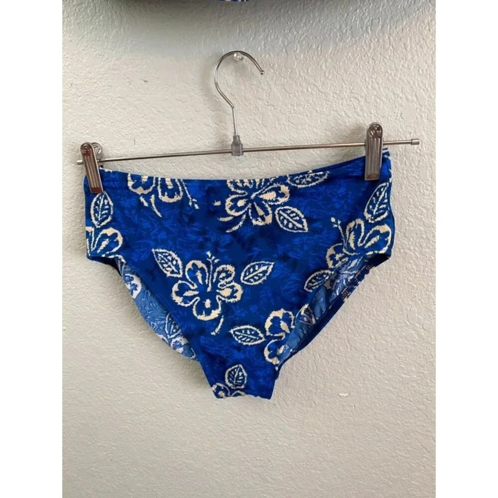 Lands’ End Tankini Swimsuit Set Size 8 Blue Gold Hibiscus Floral Vintage Y2K
